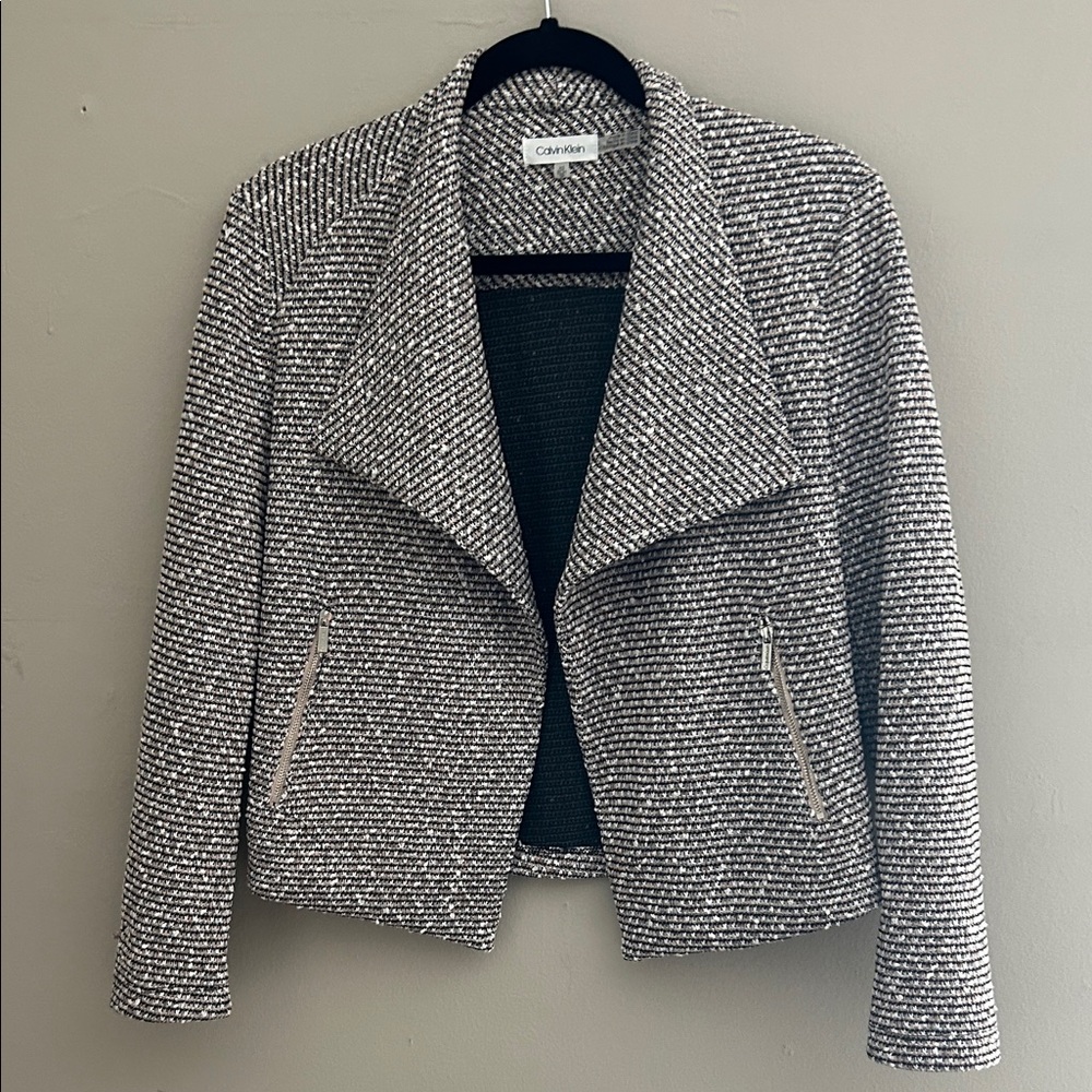 Calvin Klein Taupe/Blush Black & White Tweed Blazer Jacket